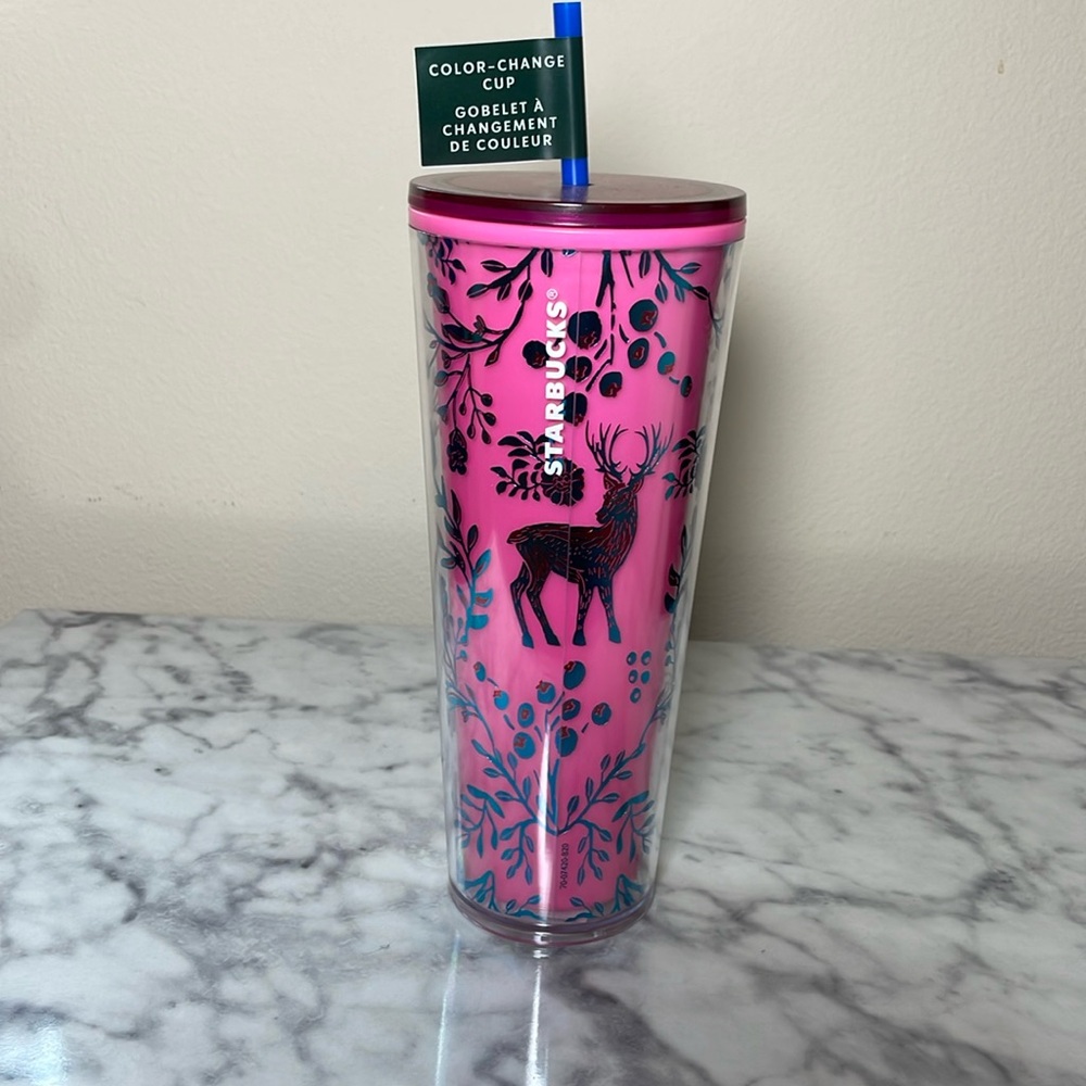 Starbucks 2022 Venti Woodland Lace Pink Cold Cup 24oz NWT